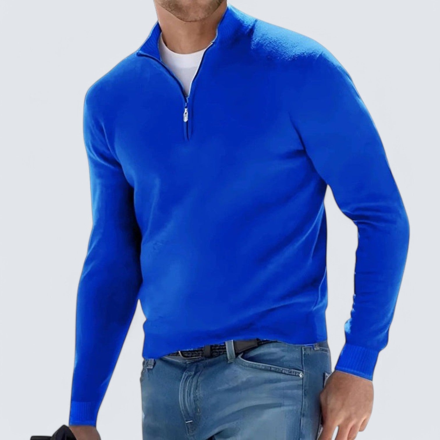 Knit Pullover - Half Zip V Neck & Breathable Cotton Blend