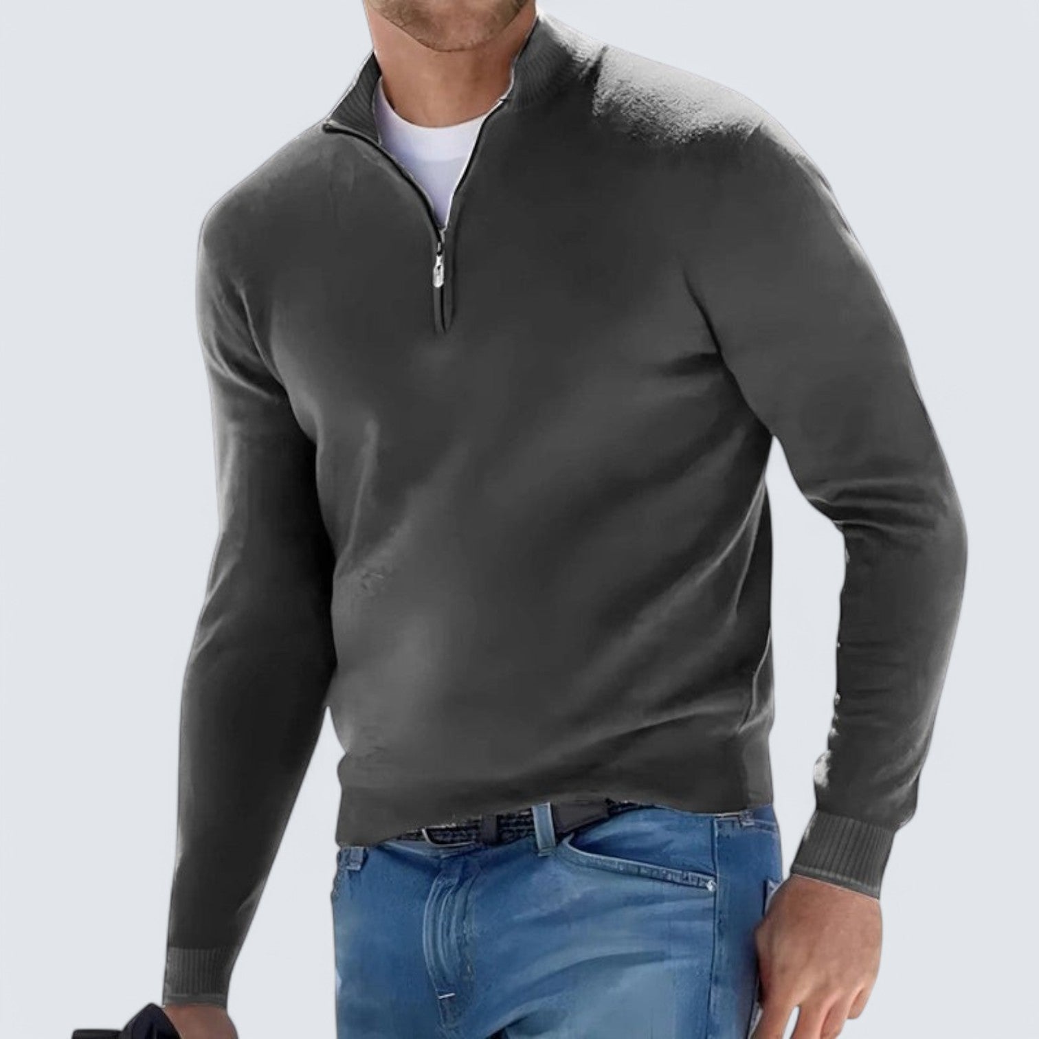 Knit Pullover - Half Zip V Neck & Breathable Cotton Blend