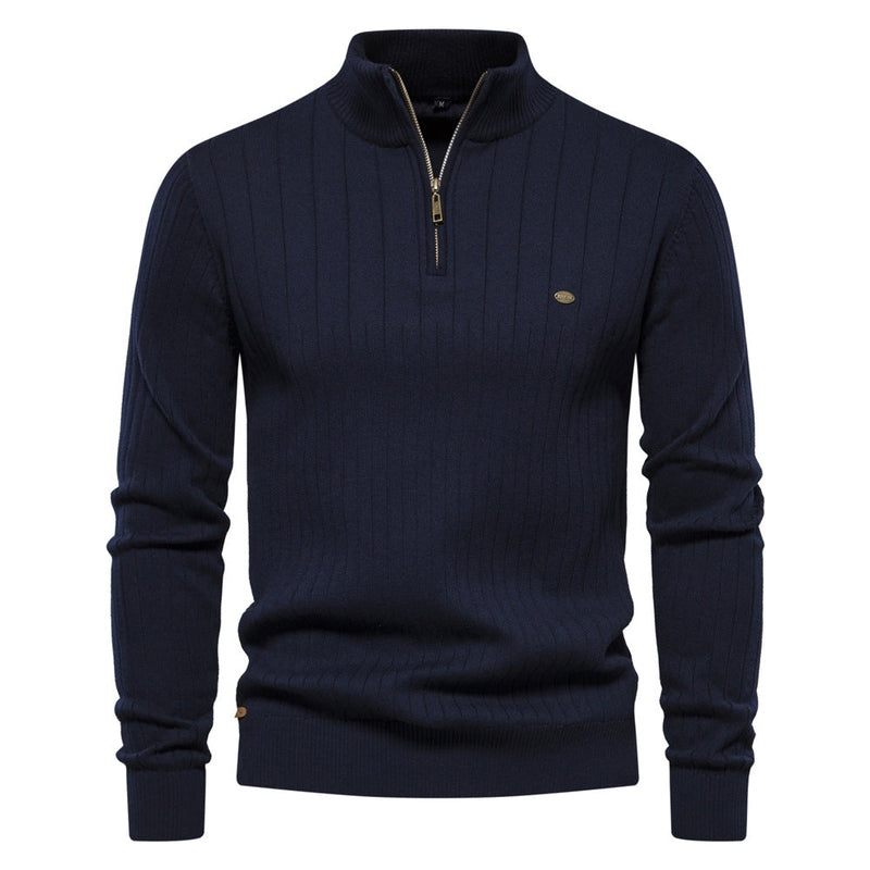 Knit Pullover - Ribbed Half Zip & Soft Flexible Shape