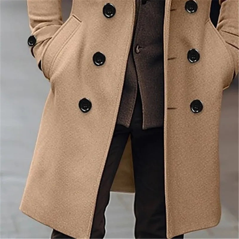 Wool-Blend Coat - Double Breasted Front And Warm Lining