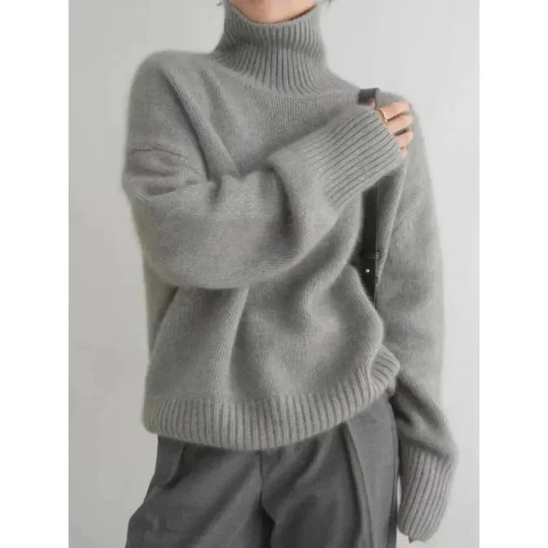 Wool-Blend Sweater - High Turtleneck & Warm Loose Shape