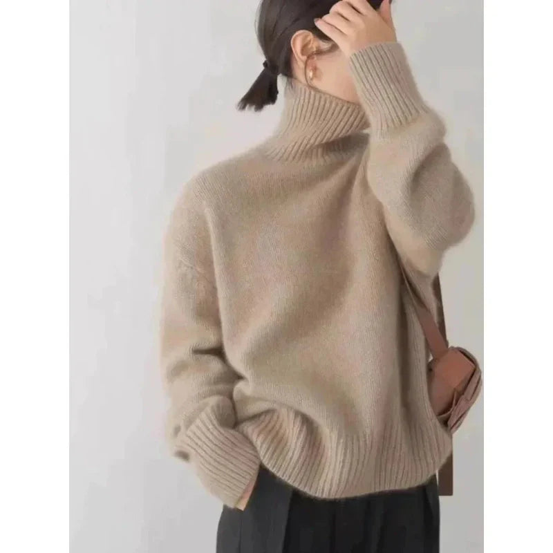 Wool-Blend Sweater - High Turtleneck & Warm Loose Shape
