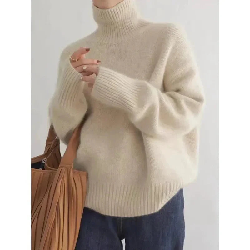 Wool-Blend Sweater - High Turtleneck & Warm Loose Shape
