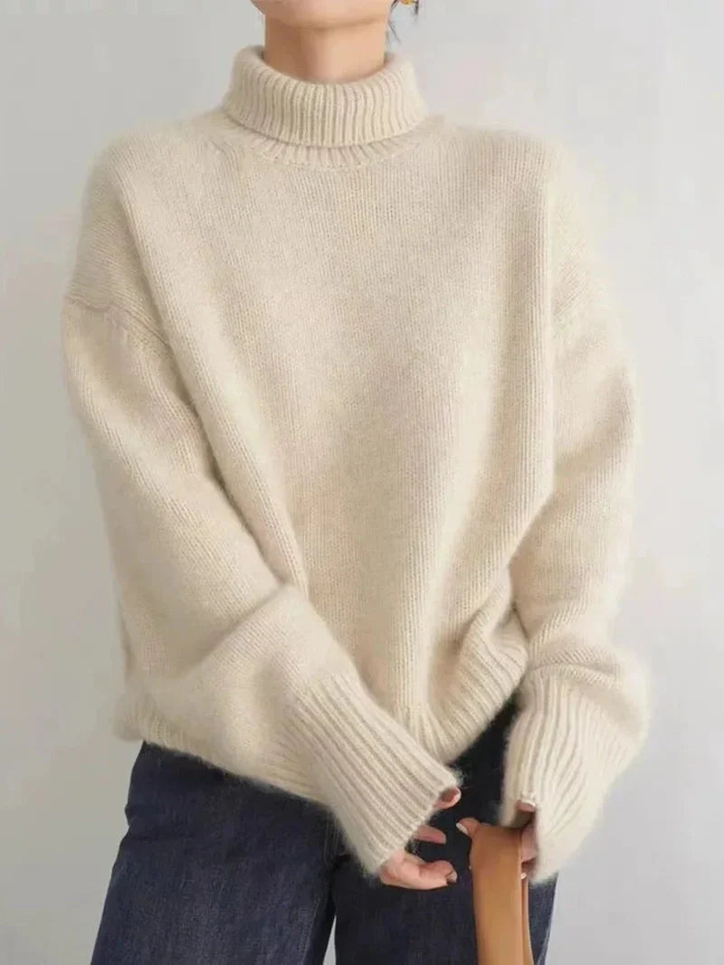 Wool-Blend Sweater - High Turtleneck & Warm Loose Shape