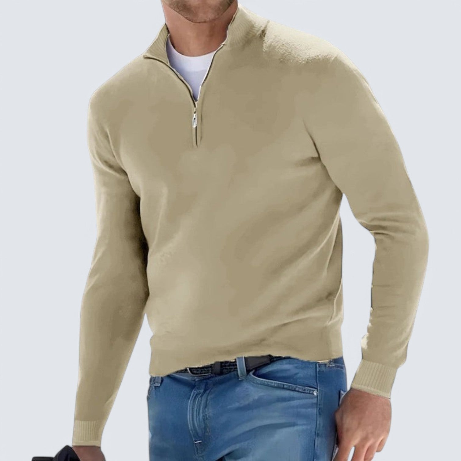 Knit Pullover - Half Zip V Neck & Breathable Cotton Blend