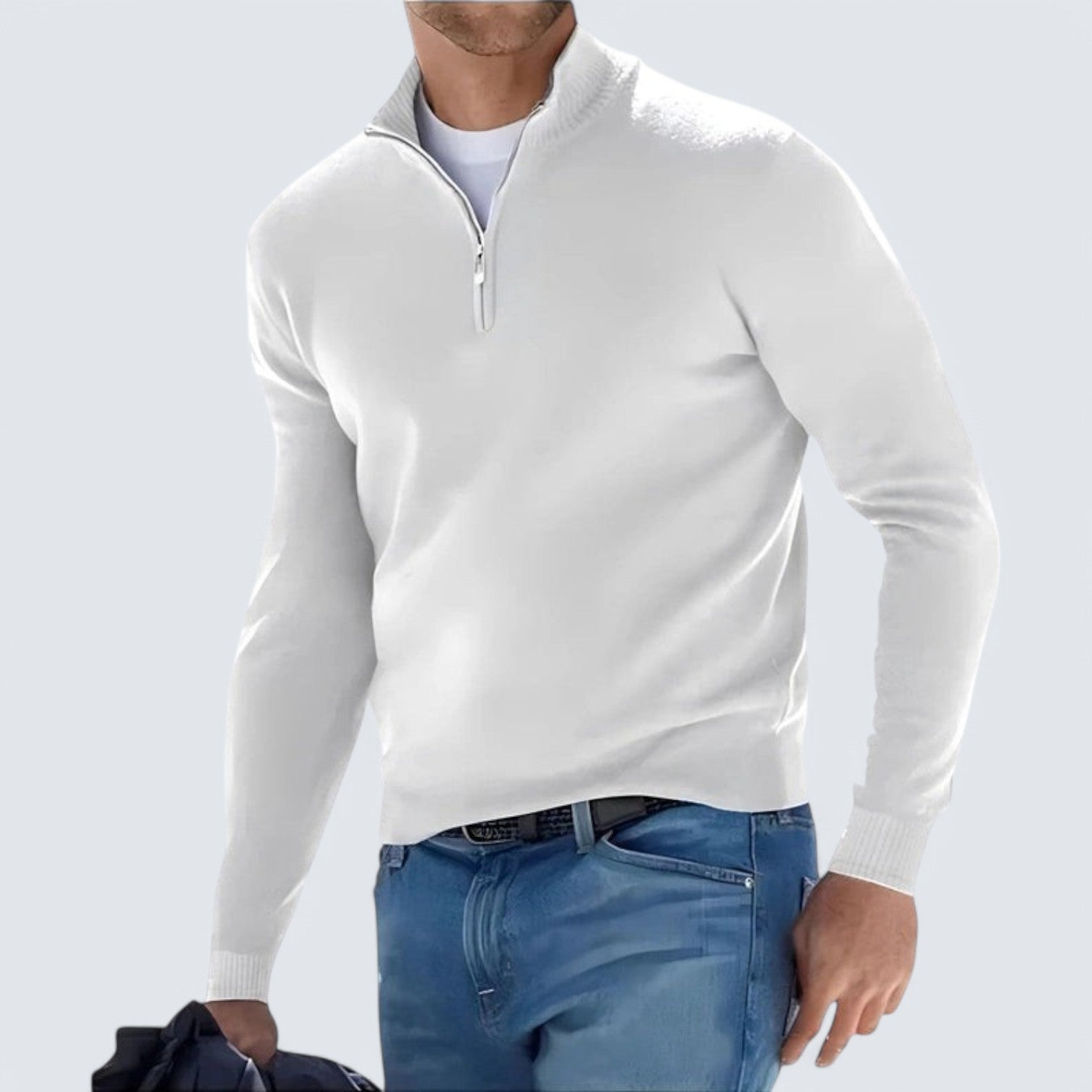 Knit Pullover - Half Zip V Neck & Breathable Cotton Blend