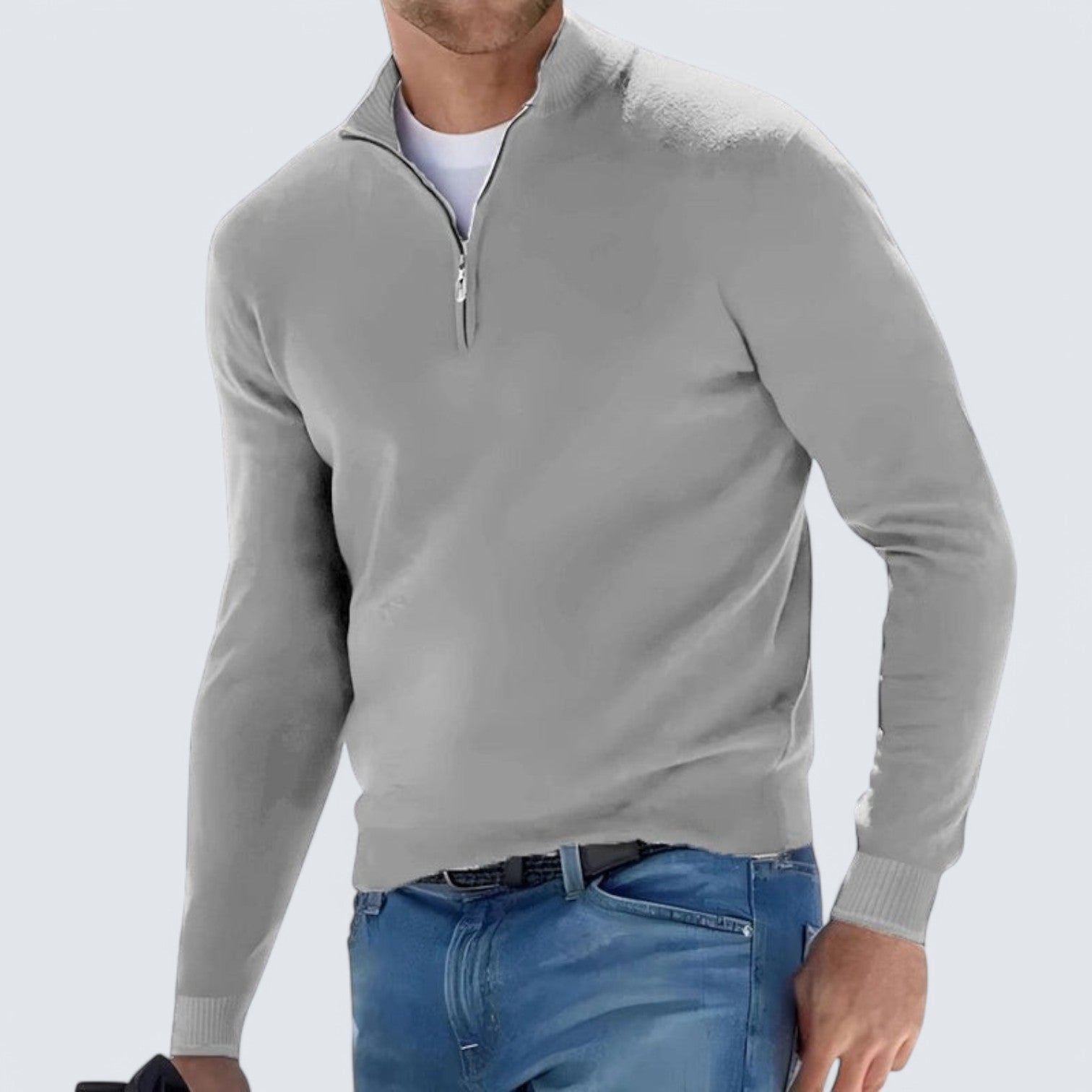 Knit Pullover - Half Zip V Neck & Breathable Cotton Blend