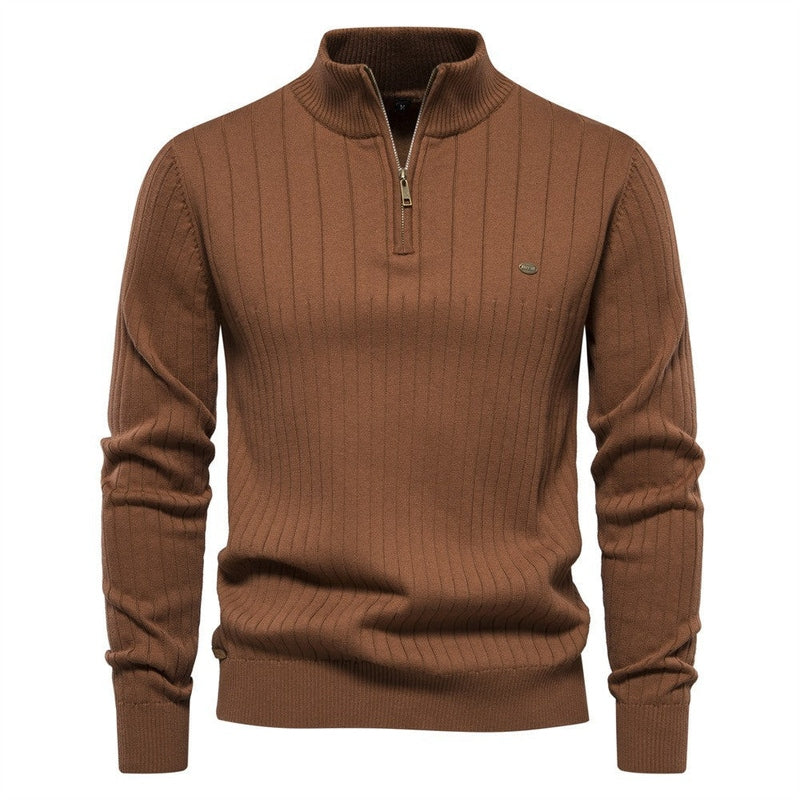 Knit Pullover - Ribbed Half Zip & Soft Flexible Shape