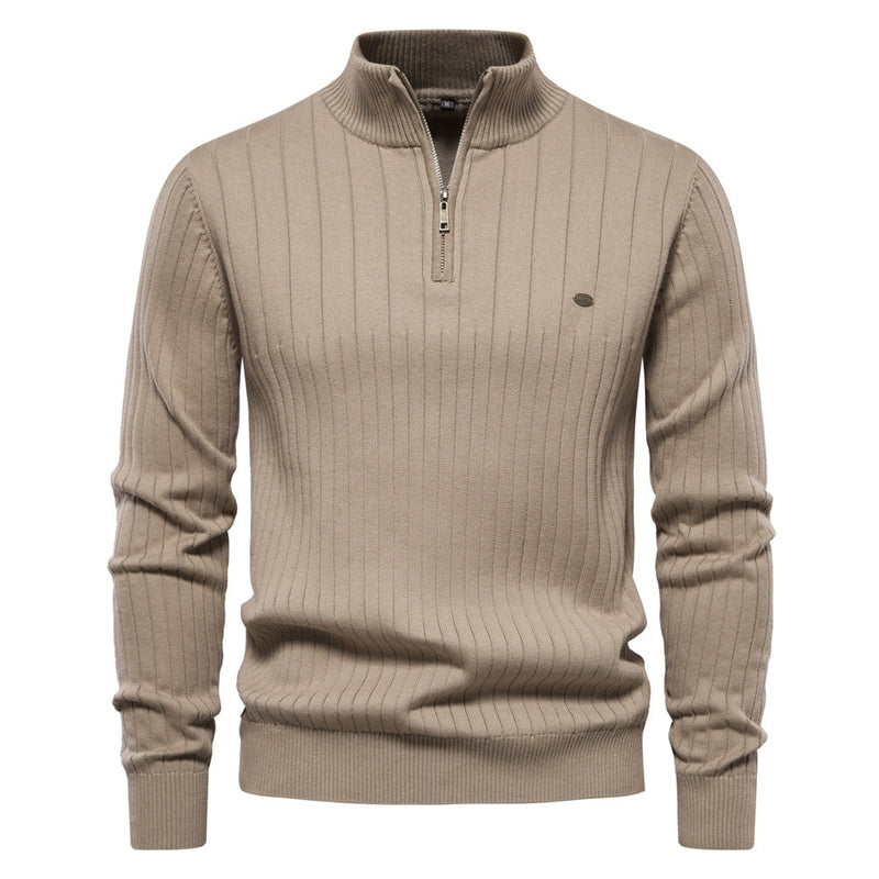 Knit Pullover - Ribbed Half Zip & Soft Flexible Shape