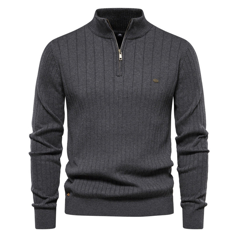 Knit Pullover - Ribbed Half Zip & Soft Flexible Shape