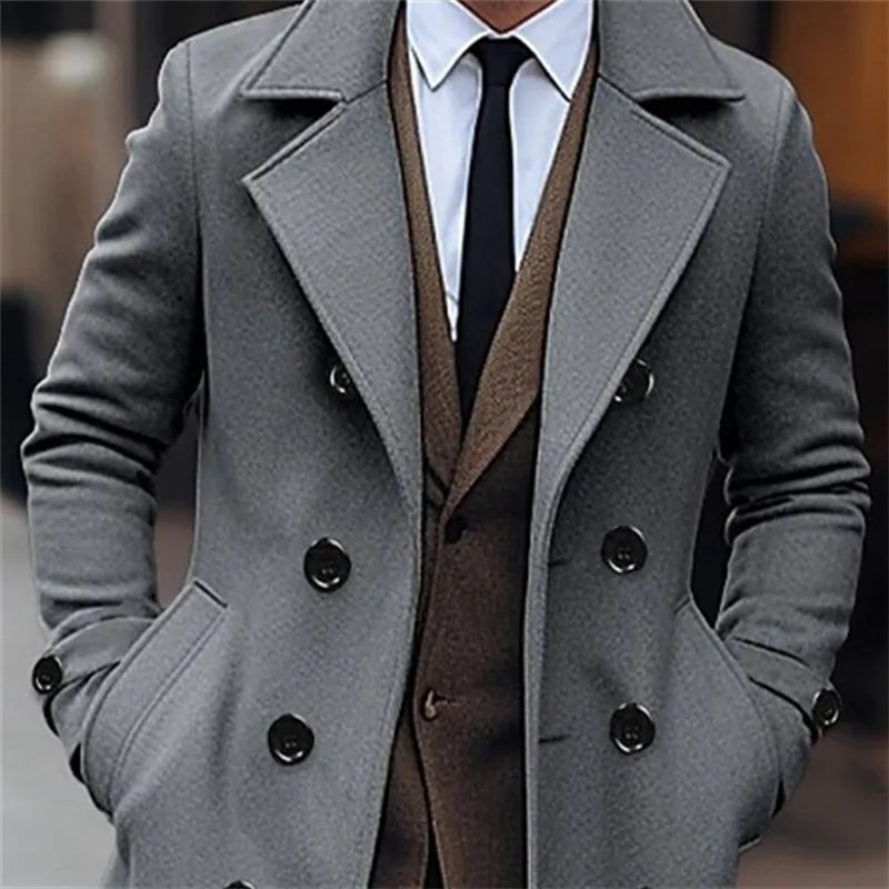 Wool-Blend Coat - Double Breasted Front And Warm Lining